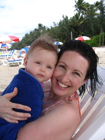 Beach mum and bub