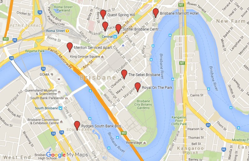 Brisbane hotel map