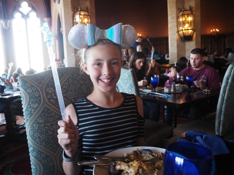 Alannah with her new wand at Cinderella's Royal Table